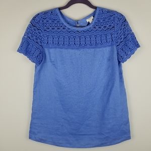 J.Crew Linen Blouse w/Lace Guipure (Perriwinkle)-4